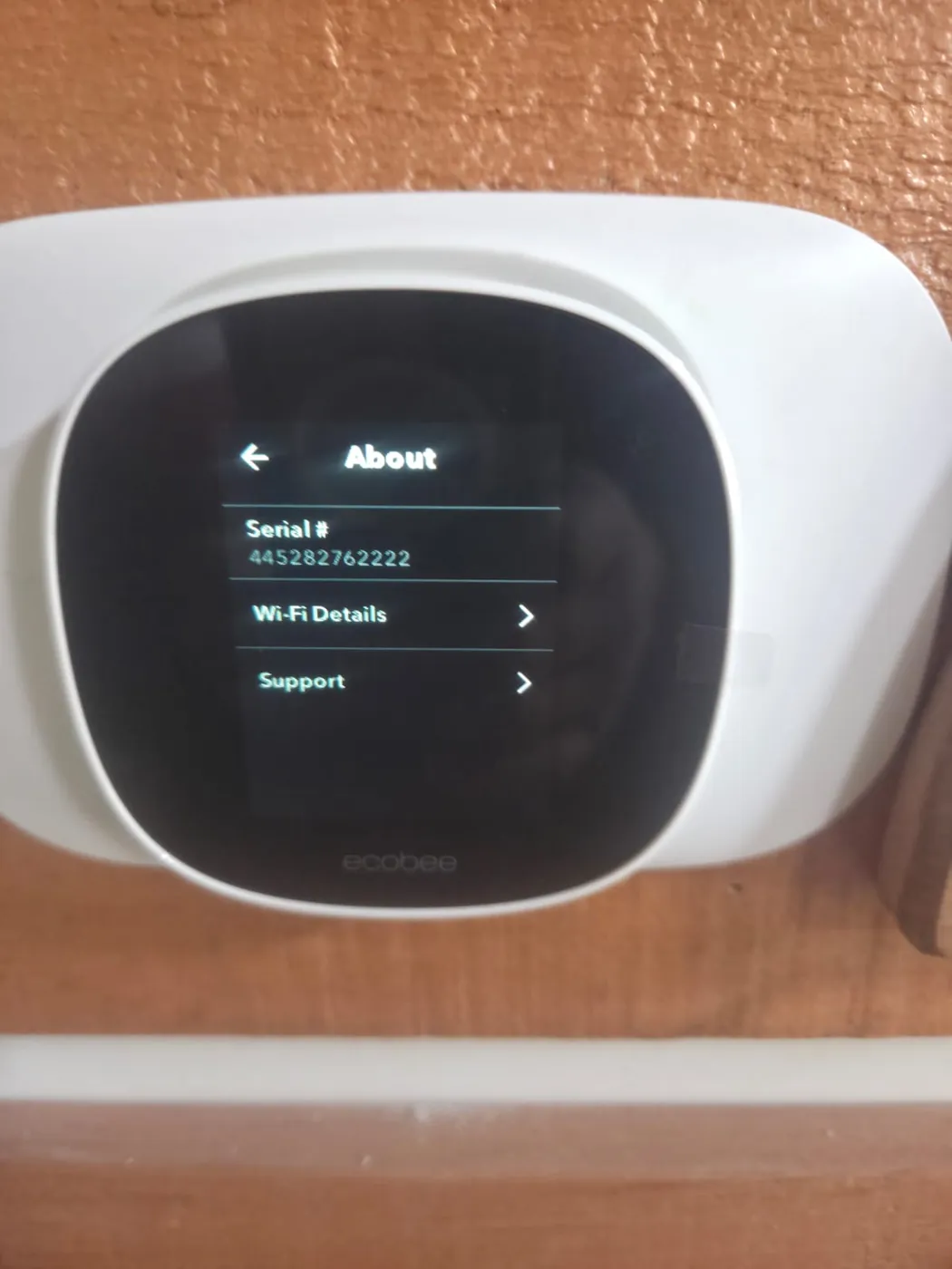 Close-up of an ecobee smart thermostat screen